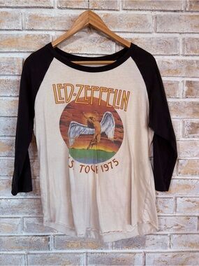 Led Zeppelin 1975 Tour Raglan Tee - Black & Cream